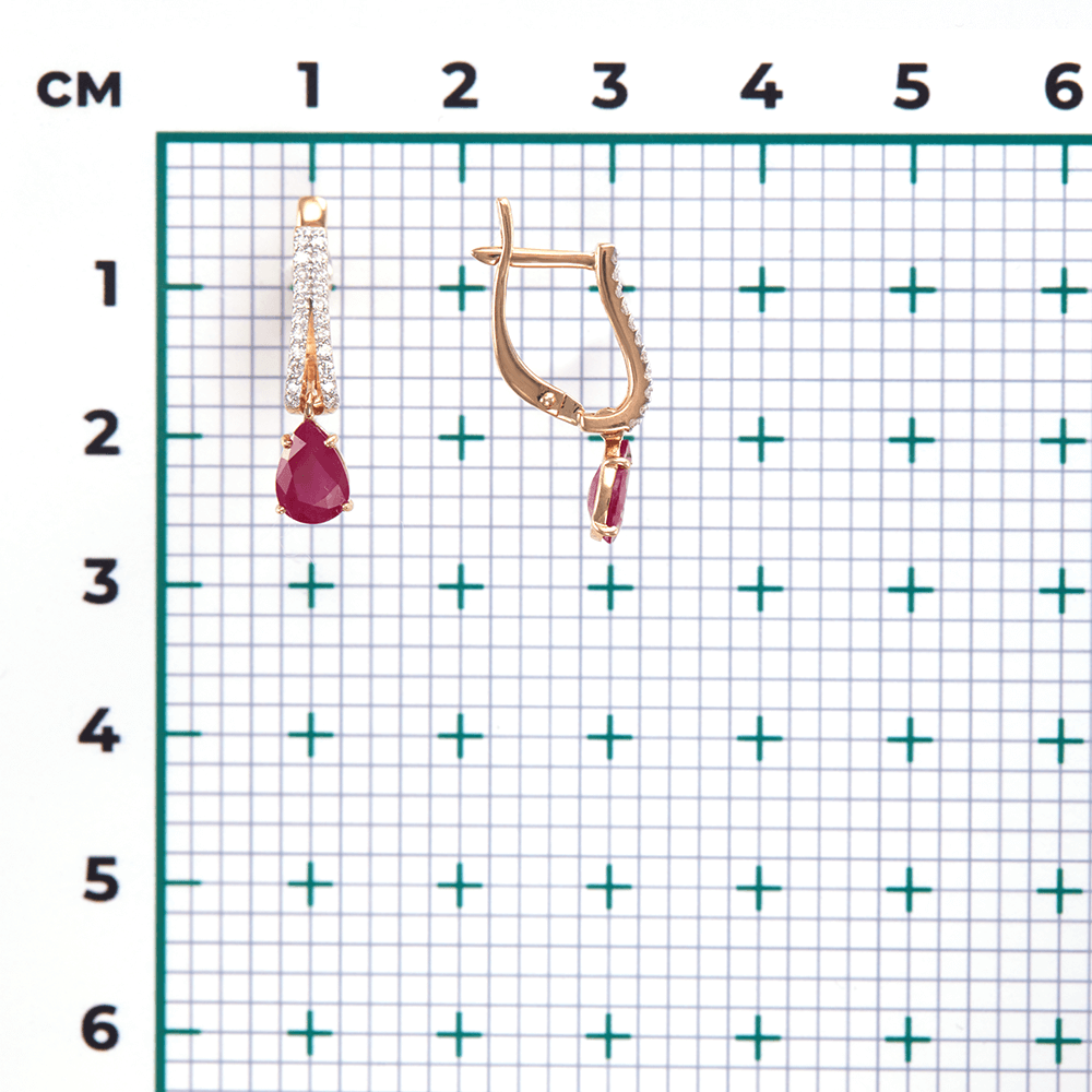 Серьги с рубином, бриллиантами из красного золота 585 пробы, фото № 3