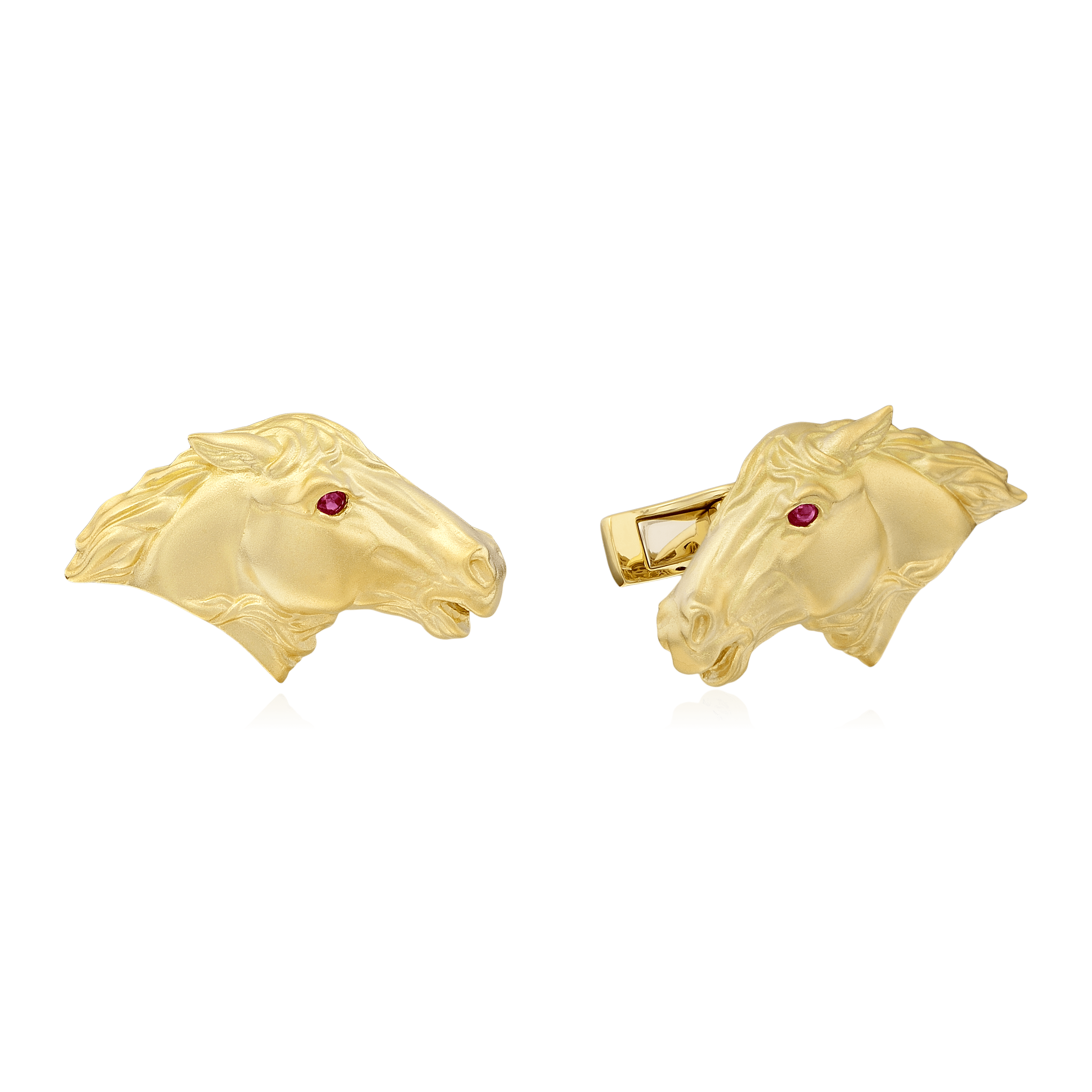 Запонки Лошади с рубином из желтого золота 750 пробы, фото № 2