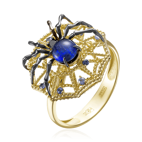 Кольцо Паук с опалом, сапфиром, бриллиантами из комбинированного золота 585 пробы, фото № 1