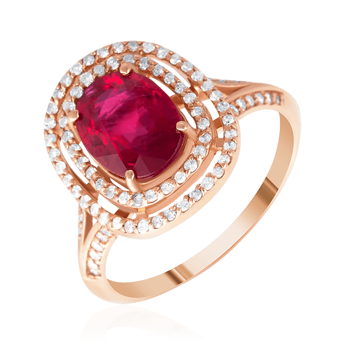 Кольцо с рубинами, бриллиантами из красного золота 585 пробы, фото № 1