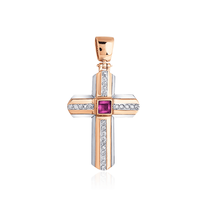 Крест с рубином, бриллиантами из красного золота 585 пробы (арт. 59970)