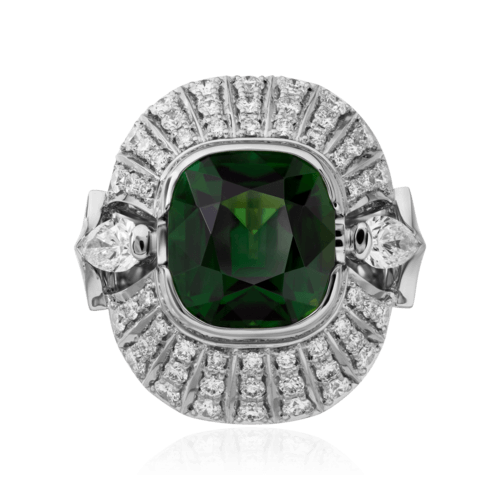 Кольцо с турмалином, бриллиантами из белого золота 750 пробы, фото № 4