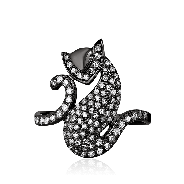 Кольцо в виде элегантной кошечки с бриллиантами из черного золота 585 (арт. 47699)
