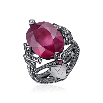 Кольцо с рубином, бриллиантами из черного золота 750 пробы, фото № 1