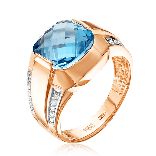 Мужское кольцо с лондон топазом, бриллиантами из красного золота 585 пробы, фото № 1