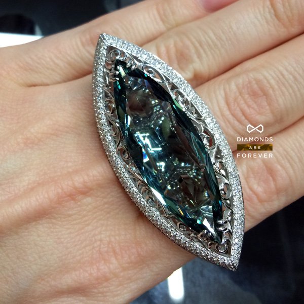 Кольцо с празиолитом, бриллиантами из белого золота 750 пробы, фото № 3