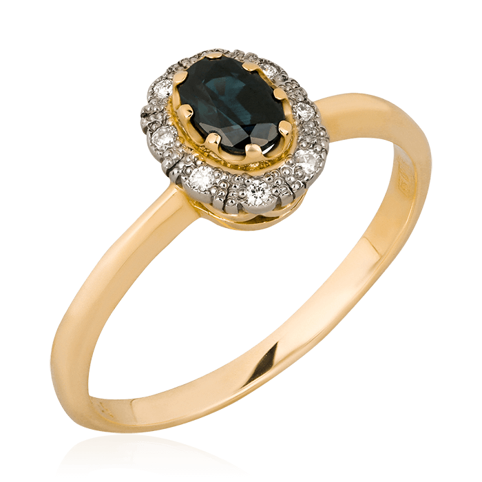 Кольцо с сапфиром, бриллиантами из желтого золота 585 пробы (арт. 75594)