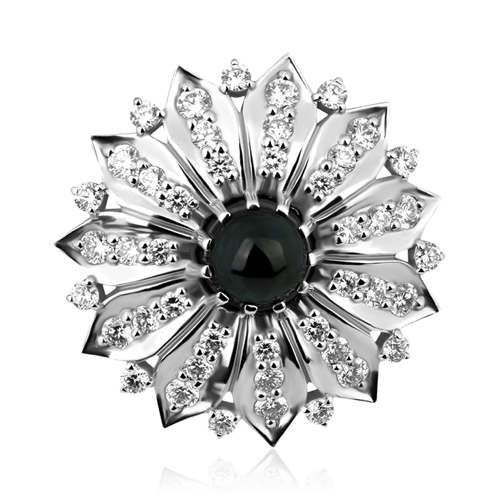 Кольцо с сапфиром, бриллиантами из белого золота 750 пробы, фото № 2