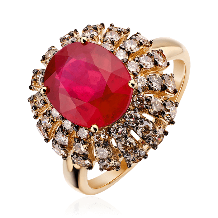 Кольцо с рубином, бриллиантами из желтого золота 585 пробы (арт. 81618)
