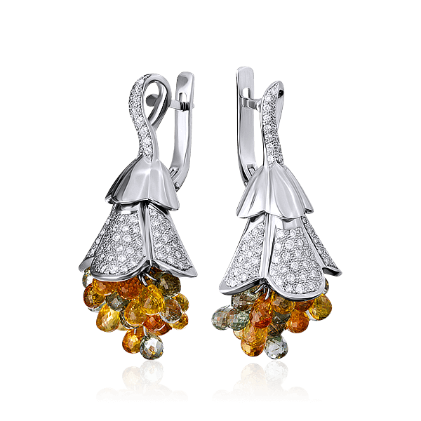 Серьги с бриллиантами, сапфиром фантазийным из белого золота 585 пробы, фото № 1