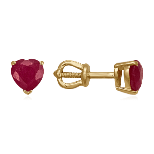 Серьги огранки сердце с рубином из красного золота 585 пробы (арт. 76469)
