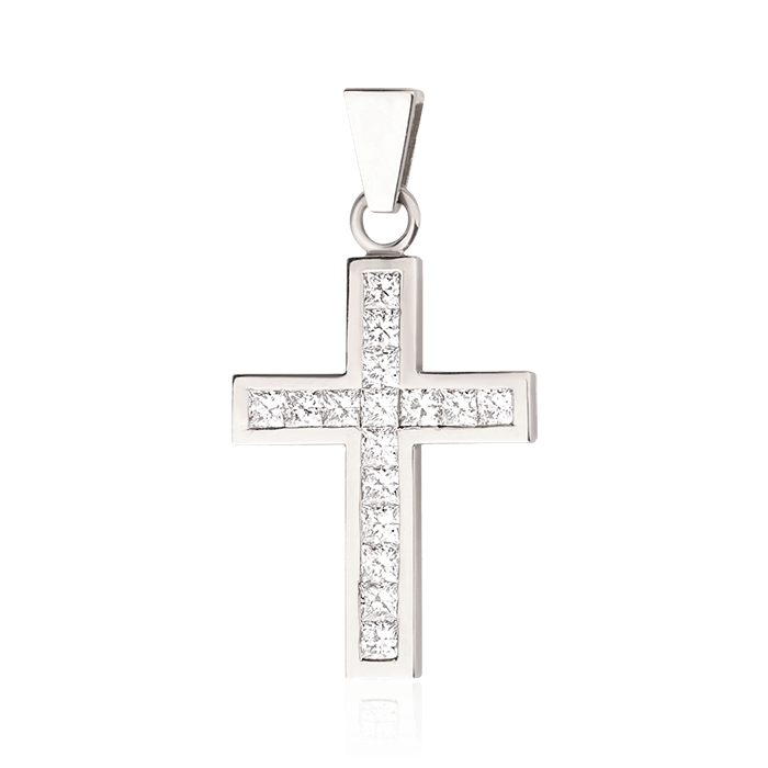 Крест с бриллиантами из белого золота 750 пробы, фото № 1