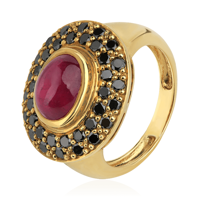 Кольцо с рубином, бриллиантами из желтого золота 750 пробы, фото № 1