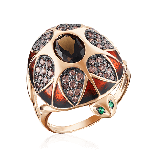 Кольцо Черепаха c кварцем, фианитами из красного золота 585 пробы, фото № 1