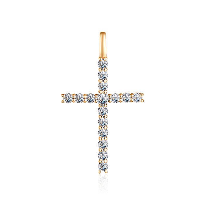 Крестик с бриллиантами из красного золота 585 пробы (арт. 70170)
