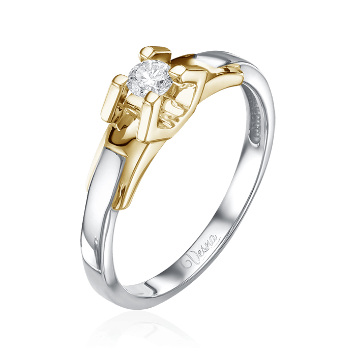 Кольцо с 1 бриллиантом из комбинированного золота 585 (арт. 62134)
