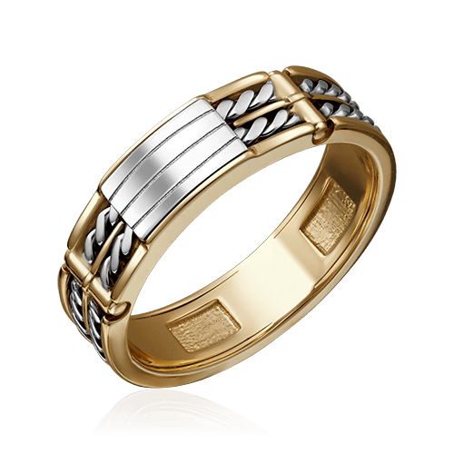 Мужское кольцо без вставок из комбинированного золота 585 пробы (арт. 83309)