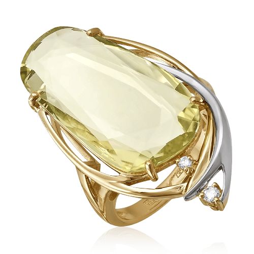 Кольцо с кварцем, бриллиантами из желтого золота 585 пробы, фото № 1