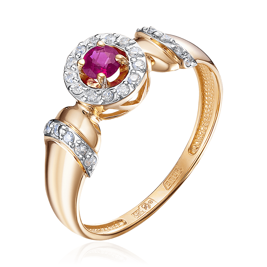 Кольцо с рубином, бриллиантами из красного золота 585 пробы (арт. 89036)