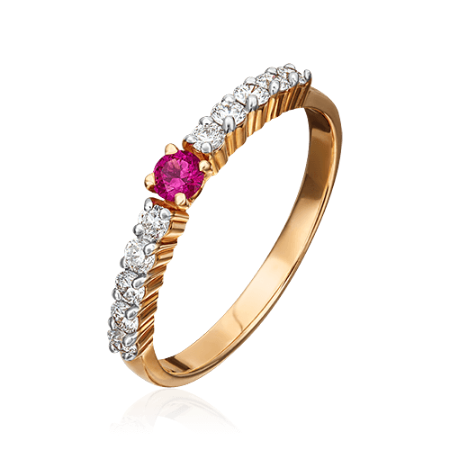 Кольцо с рубином, бриллиантами из красного золота 585 пробы (арт. 77930)