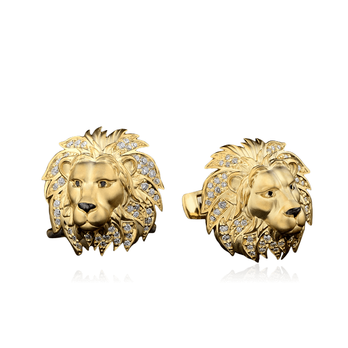 Запонки Львы с бриллиантами в желтом золоте 750 пробы (арт. 28139)