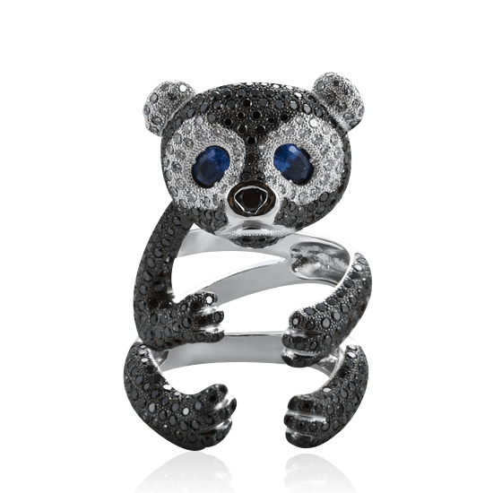 Кольцо Панда с бриллиантами, топазом из белого золота 585, фото № 1