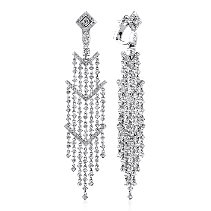 Длинные серьги с бриллиантами в белом золоте 585 пробы, фото № 1