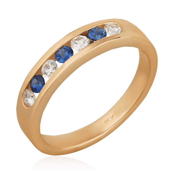 Кольцо с сапфиром, бриллиантами из красного золота 585 пробы, фото № 1