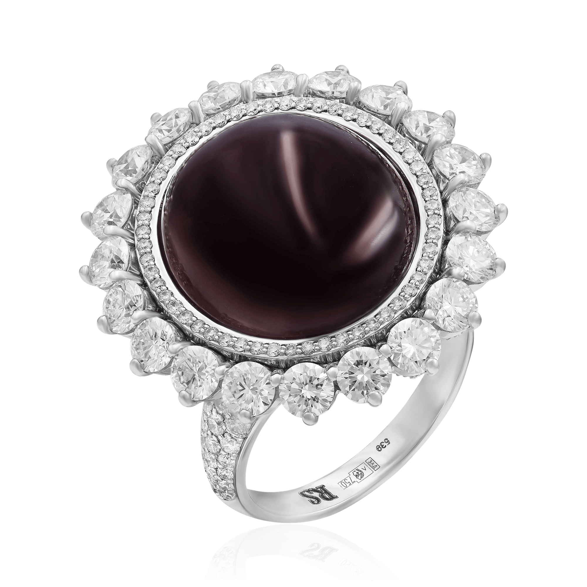 Кольцо с рубином, бриллиантами из белого золота 750 пробы (арт. 100435)