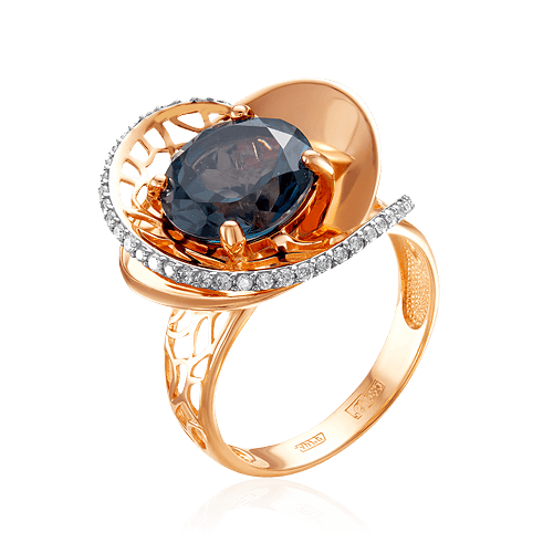 Кольцо с лондон топазом, бриллиантами из красного золота 585 пробы, фото № 1