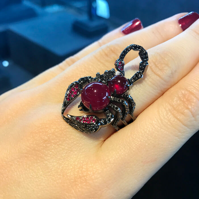 Кольцо скорпион с рубином, бриллиантами из желтого золота 750 пробы, фото № 2