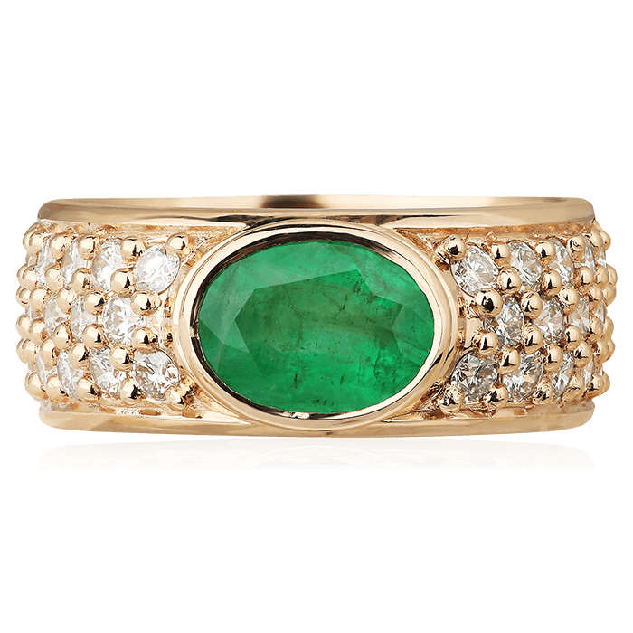Кольцо с изумрудом, бриллиантами из желтого золота 585 пробы, фото № 2
