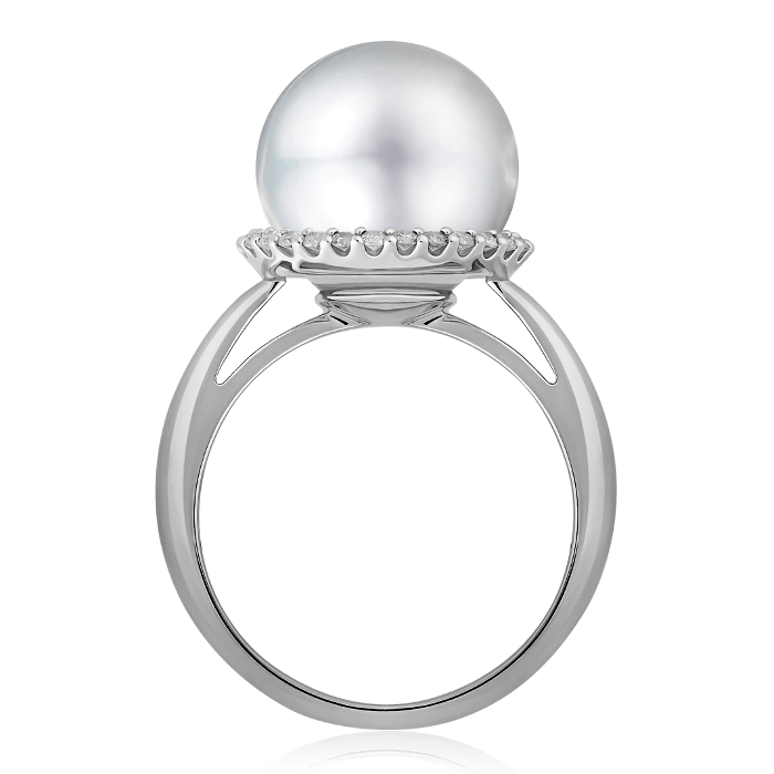 Кольцо с жемчугом и бриллиантами из белого золота 585 пробы, фото № 3