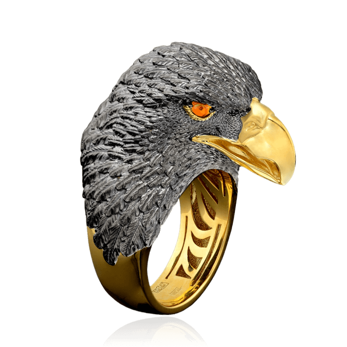 Мужское кольцо Орел с цветными сапфирами в золоте 750 пробы (арт. 29294)
