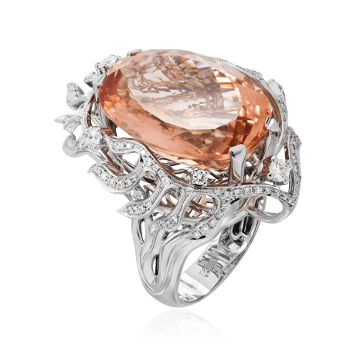Кольцо с морганитом, бриллиантами из белого золота 750 пробы, фото № 1
