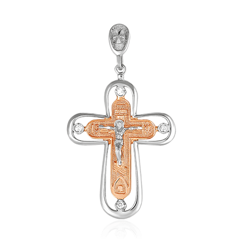 Крест с бриллиантами из комбинированного золота 585 пробы (арт. 77031)
