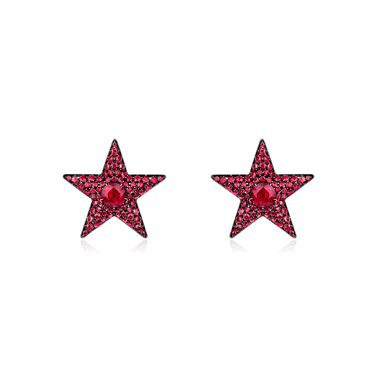 Серьги звезды с рубинами из черного золота 750 пробы, фото № 1