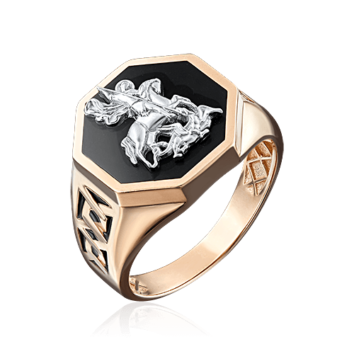 Мужское кольцо Георгий Победоносец без вставок из комбинированного золота 585 пробы (арт. 83194)