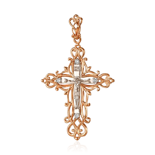 Крест с бриллиантами из красного золота 585 пробы (арт. 64426)