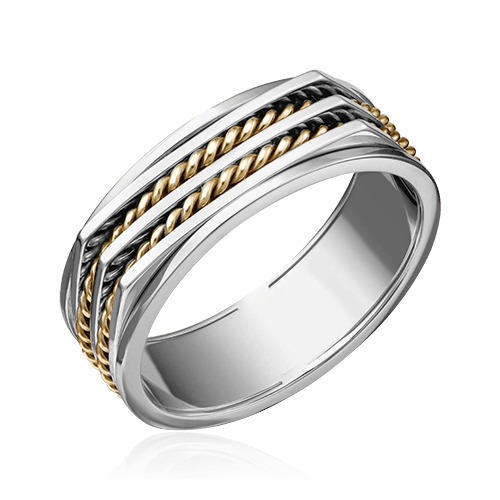 Мужское кольцо без вставок из комбинированного золота 585 пробы (арт. 83307)