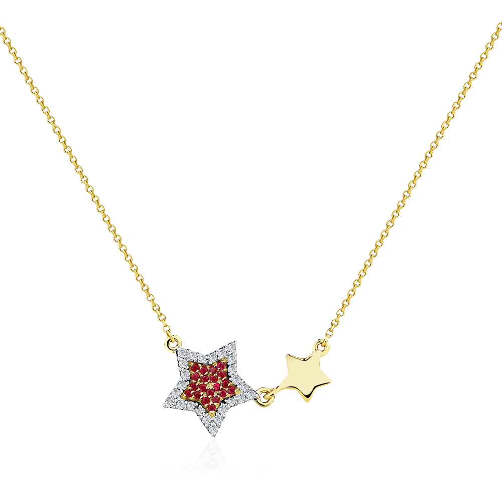 Колье Звезды с рубином, бриллиантами из желтого золота 585 пробы (арт. 99959)