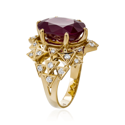 Кольцо с рубином, бриллиантами из желтого золота 750 пробы, фото № 3