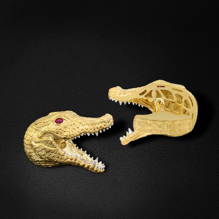Запонки Крокодилы с рубинами в желтом золоте 750 пробы, фото № 2