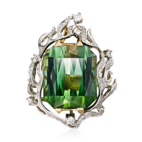 Кольцо с турмалином, бриллиантами из комбинированного золота 750 пробы, фото № 2