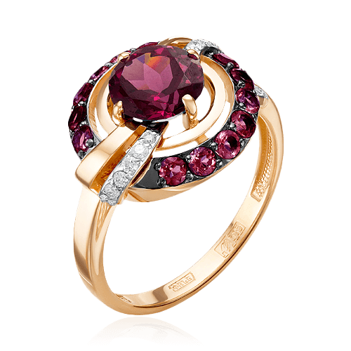 Кольцо с бриллиантами, родолитом из красного золота 585 пробы, фото № 1