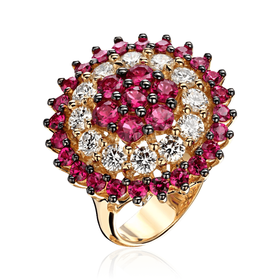 Кольцо с рубином, бриллиантами из желтого золота 750 пробы (арт. 98556)