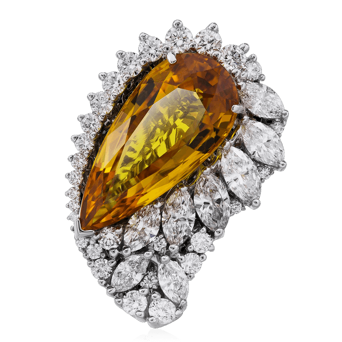Кольцо с желтым сапфиром, бриллиантами из белого золота 750 пробы, фото № 3