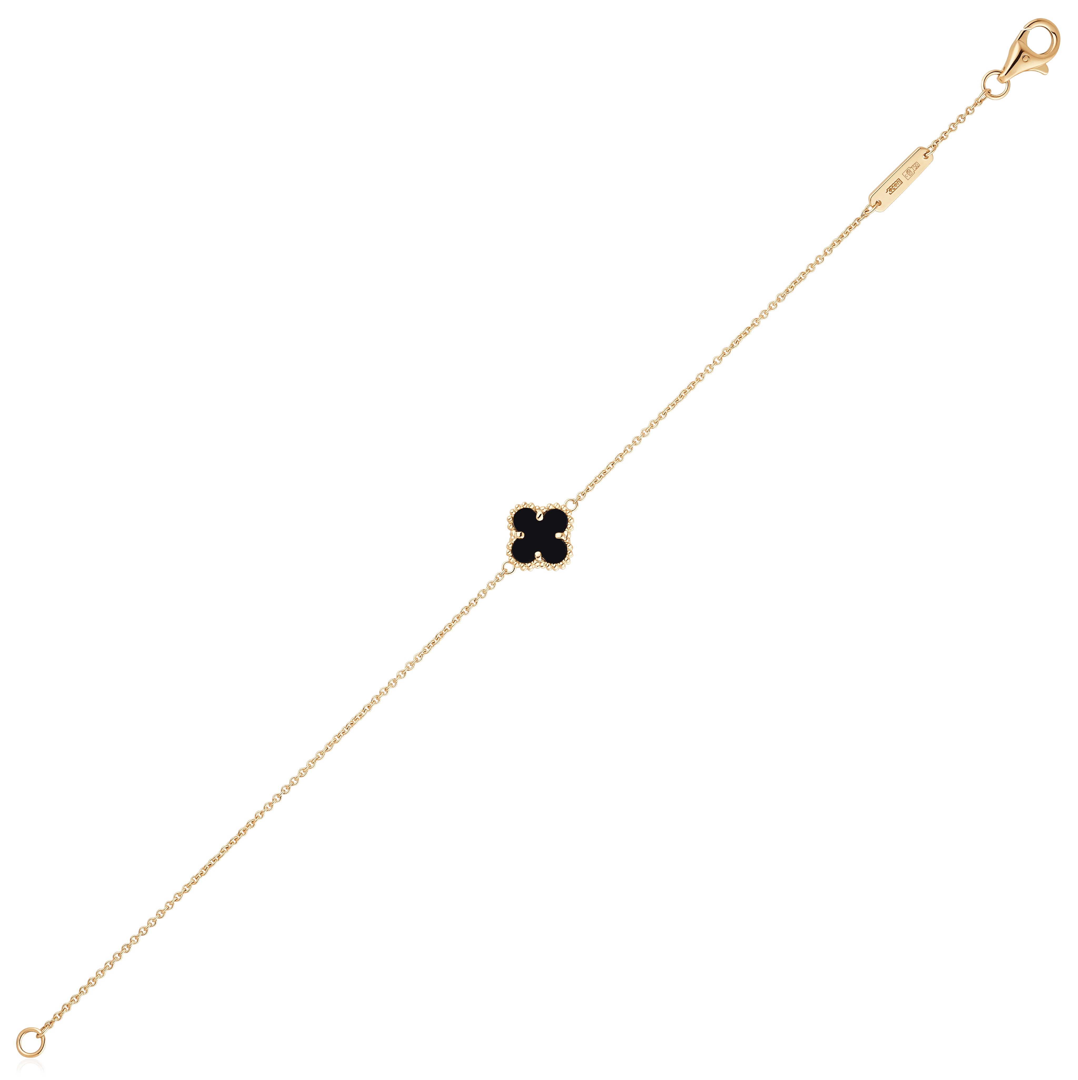 Браслет Четырехлистник с ониксом из желтого золота 585 пробы, фото № 2