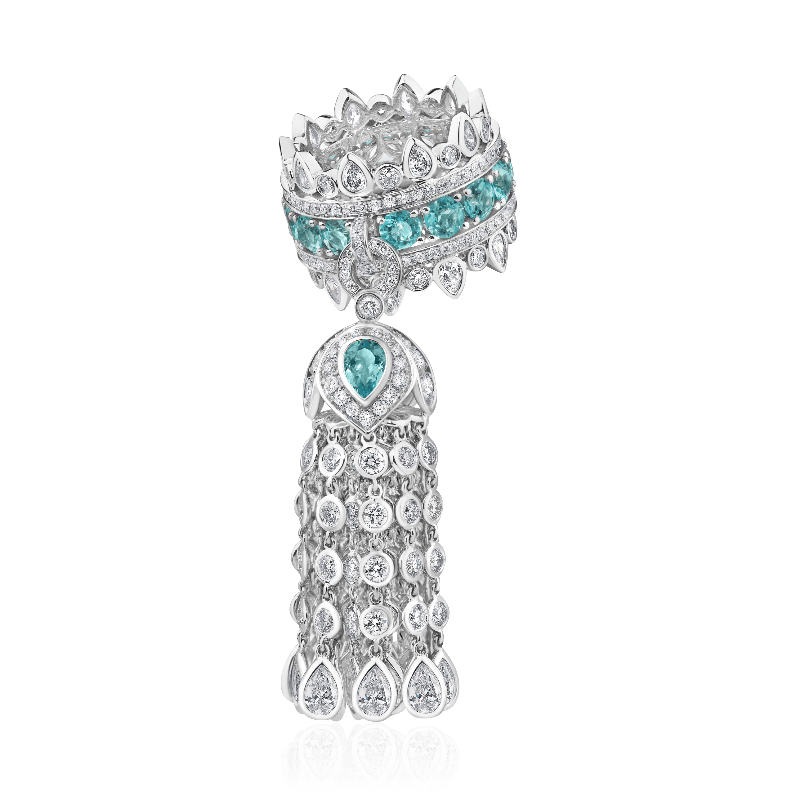 Кольцо с бриллиантами, турмалином Параиба из белого золота 750 пробы (арт. 103918)