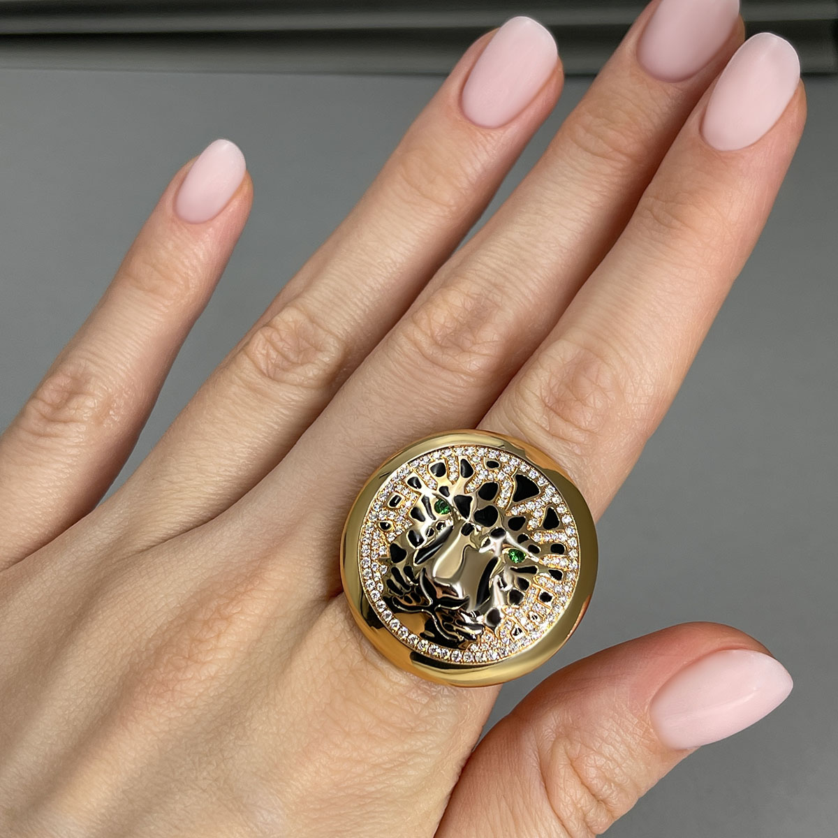 Кольцо Тигр от STENZHORN с бриллиантами, эмалью, тсаворитом из красного золота 750, фото № 3